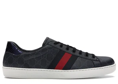 Pre-owned Gucci Men's  Ace Gg Surpreme Navy Sneakers In Black