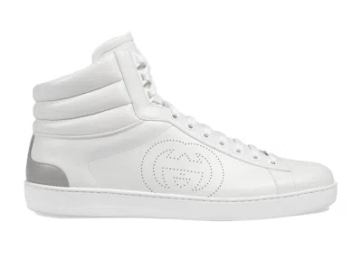 Pre-owned Gucci Men's  Ace Hightop Gg Sneakers In White/grey In Gray