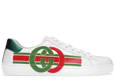 Pre-owned Gucci Men's  Ace Interlocking G Sneakers In White/green/red In Multi