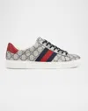 Gucci Men Ace Gg Supreme Fabric Sneakers In Gray