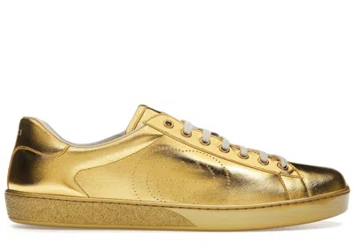 Pre-owned Gucci Men's  Ace Metallic Sneakers In Gold