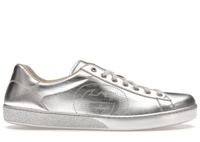 Pre-owned Gucci Men's  Ace Metallic Sneakers In Silver