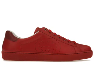 Pre-owned Gucci Men's  Ace Perforated Interlocking G Sneakers In Red
