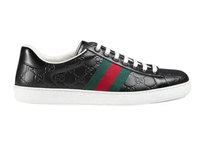 Pre-owned Gucci Men's  Ace Signature Sneakers In Black