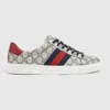 Gucci Gg Supreme Fabric Sneakers With Lateral Web Band In Beige
