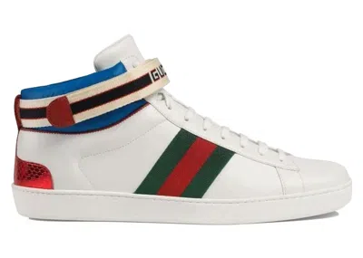 Pre-owned Gucci Men's  Ace Stripe Hightop Sneakers In White/blue/red In Multi