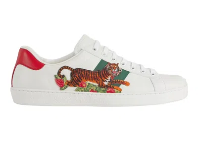 Pre-owned Gucci Men's  Ace Tiger Red Sneakers In White/orange/rd In Multi