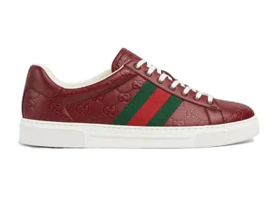 Pre-owned Gucci Men's  Ace Web Rosso Ancora Sneakers In Red/white/green In Multi
