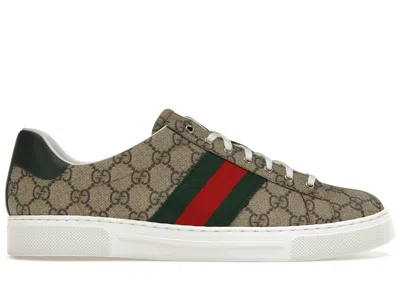Pre-owned Gucci Men's  Ace Web Sneakers In Beige/ebony