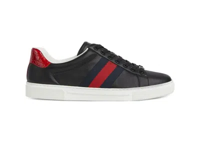 Pre-owned Gucci Men's  Ace Web Sneakers In Black/navy Blue/red