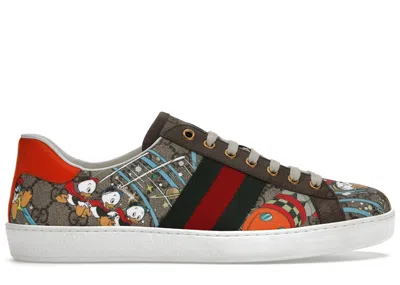 Pre-owned Gucci Men's  Ace X Disney Huey, Dewey, Louie Print Sneakers In Brown