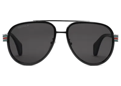 Pre-owned Gucci Men's  Acetate Aviator Sunglasses In Black (558259 J0750 1113)