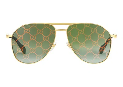 Pre-owned Gucci Men's  Aviator Frame Sunglasses Toned Metal Frame With Top Bar (in Shiny Yellow Gold/toned Meta