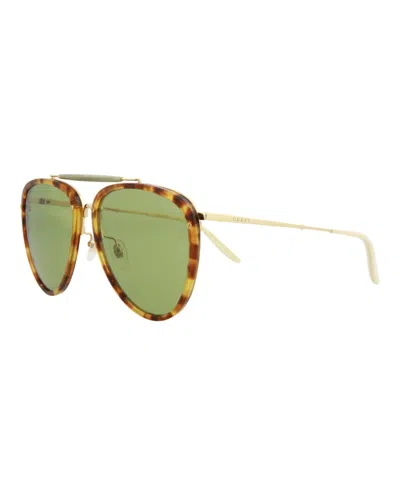 Pre-owned Gucci Men's  Aviator Sunglasses/30008620003) In Havana/gold/green (gg0672s
