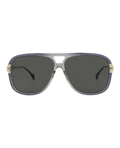 Pre-owned Gucci Men's  Aviatorframe Acetate Sunglasses In Grey Gold Grey (gg1105s/30012813/001)
