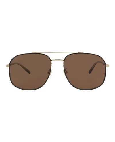 Pre-owned Gucci Men's  Aviatorframe Metal Sunglasses In Gold Havana Brown (gg1351s/30013912/004)