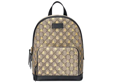 Pre-owned Gucci Men's  Backpack Gg Supreme Gold Bees Small In Beige/ebony/black In Multi