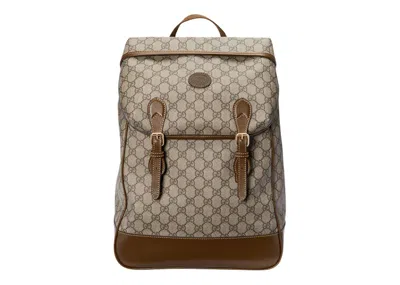 Pre-owned Gucci Men's  Backpack Medium Gg Supreme Canvas In Beige/ebony