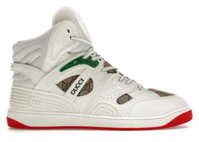 Pre-owned Gucci Men's  Basket Demetra Red Sneakers In White