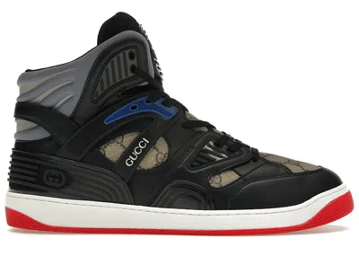 Pre-owned Gucci Men's  Basket Grey Sneakers In Black Demetra/beige/ebony