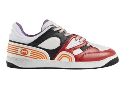 Pre-owned Gucci Men's  Basket Low Demetra Sneakers In White/black/red In Multi