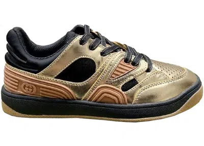 Pre-owned Gucci Men's  Basket Low Sneakers In Gold/black In Multi