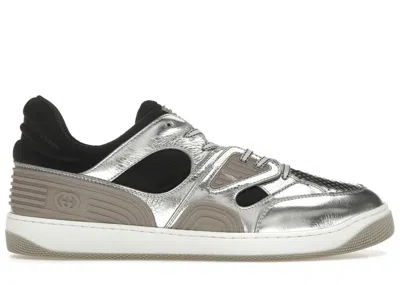 Pre-owned Gucci Men's  Basket Low Sneakers In Silver/black In Multi