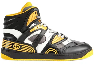 Pre-owned Gucci Men's  Basket Sneakers In Black/yellow In Multi