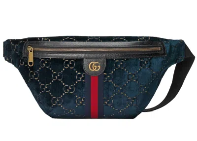 Pre-owned Gucci Men's  Belt Bag Gg Velvet In Blue
