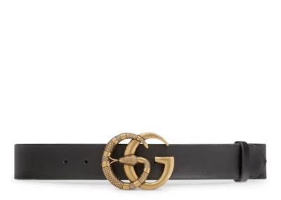 Pre-owned Gucci Men's  Belt Double G Buckle With Snake In Black