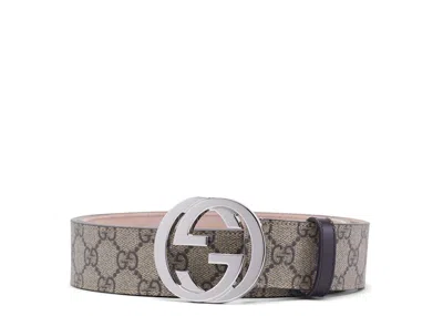 Pre-owned Gucci Men's  Belt Gg Supreme Interlocking G Buckle 1.5w In Beige Ebony/cocoa
