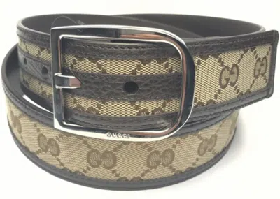 Pre-owned Gucci Men's  Belt Gg Supreme Leather 1.5 Width In Beige/ebony