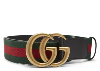Pre-owned Gucci Men's  Belt Green/red Web Double G Brass Buckle 1.5w In Black