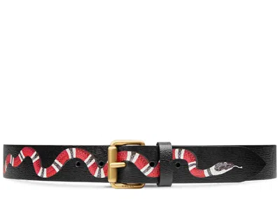 Pre-owned Gucci Men's  Belt Kingsnake 1.5w In Black