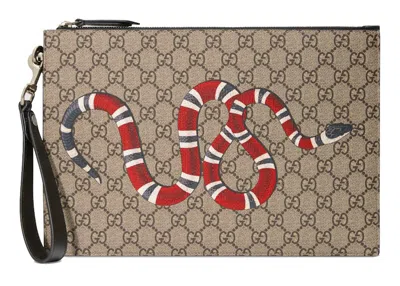 Pre-owned Gucci Men's  Bestiary Pouch With Kingsnake In Beige/ebony