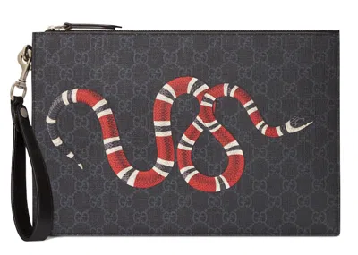 Pre-owned Gucci Men's  Bestiary Pouch With Kingsnake In Black