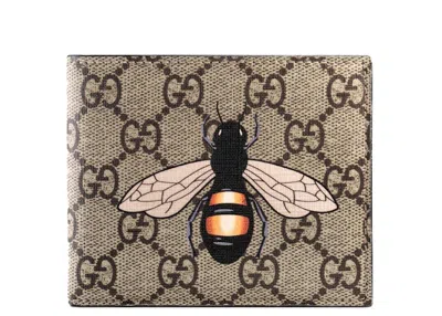 Pre-owned Gucci Men's  Bifold Wallet Gg Supreme Bee Print (8 Card Slots) In Beige/ebony