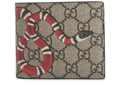 Pre-owned Gucci Men's  Bifold Wallet Gg Supreme Kingsnake (8 Card Slot) In Beige In Sand