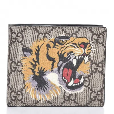 Pre-owned Gucci Men's  Bifold Wallet Gg Supreme Tiger In Beige