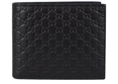 Pre-owned Gucci Men's  Bifold Wallet Microssima In Black