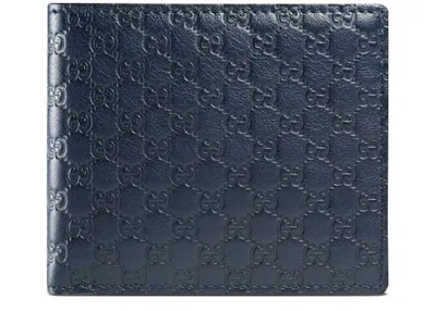 Pre-owned Gucci Men's  Bifold Wallet Microssima In Blue