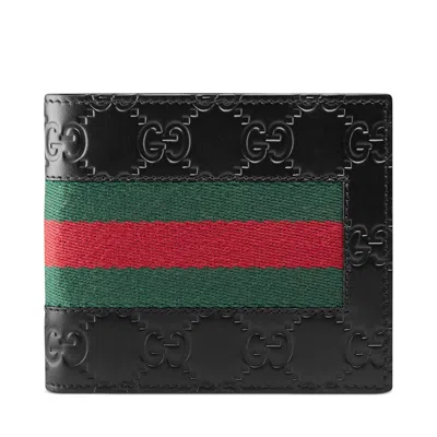 Pre-owned Gucci Men's  Bifold Wallet Signature Web (8 Card Slots) In Black