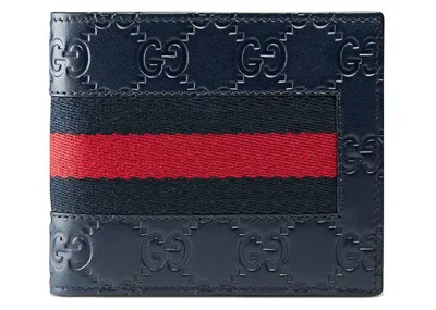 Pre-owned Gucci Men's  Bifold Wallet Signature Web (8 Card Slots) In Blue