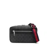 Gucci Men Black Gg Supreme Canvas Coated Finish Signature Web-stripe Waist Strap Detachable Adjustab In Black