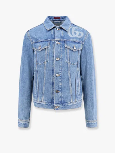 GUCCI GUCCI MEN DENIM JACKET WITH LASERED DOUBLE G