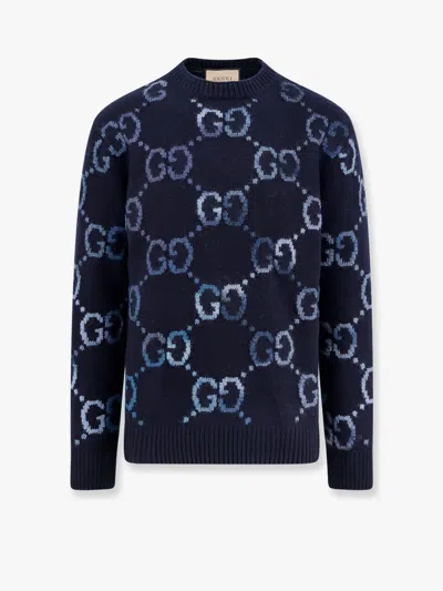 Gucci Allover Gg Wool Crewneck Sweater In Blue