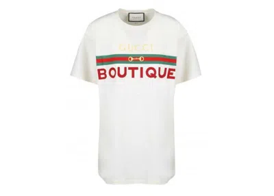 Pre-owned Gucci Men's  Boutique Print Cotton T-shirt In White