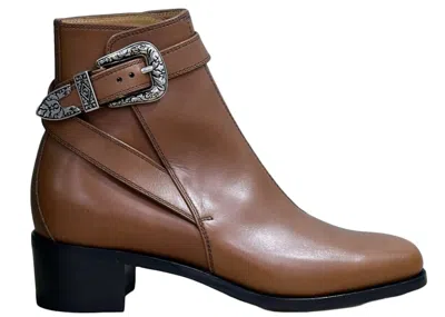 Pre-owned Gucci Men's  Buckled Ankle Leather Boot Sneakers In Brown