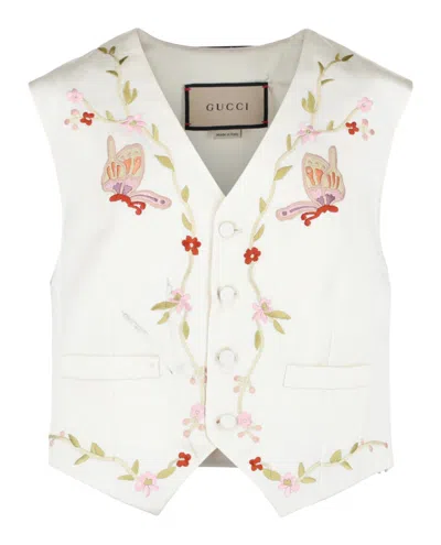 Pre-owned Gucci Men's  Butterfly Embroidered Vest In White