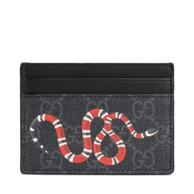 Pre-owned Gucci Men's  Card Case Gg Supreme Kingsnake Print In Black/grey In Multi